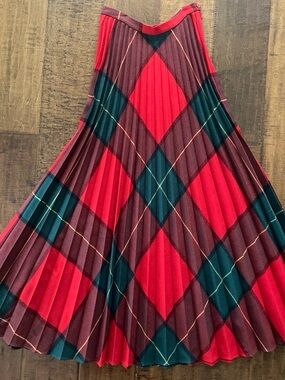 Vintage 1980’s preppy Sports Galore wool tartan plaid pleated maxi skirt